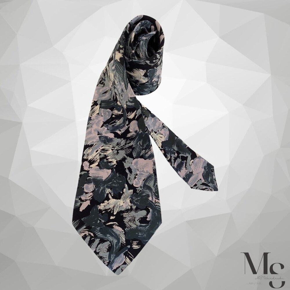 SANTOSTEFANO Gray Art Print Luxury Silk Tie Made In Italy W: 4" EX COND